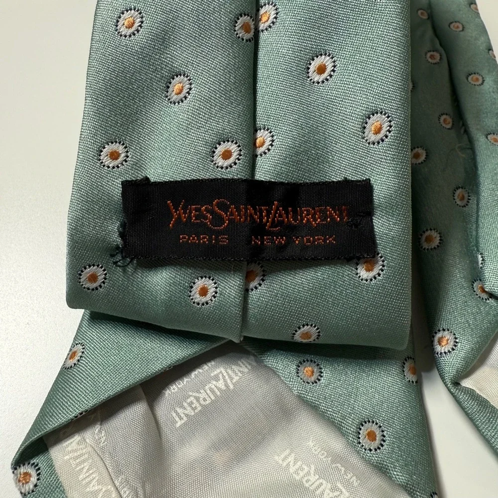Yves Saint Laurent Tie Mens Green Geometric Medallion YSL Logo